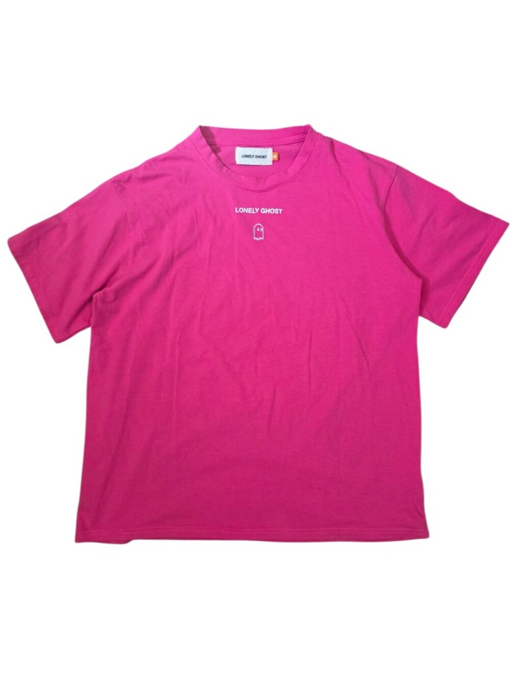 LONELY GHOST Bright Pink Crewneck "Text Me When You Get Home" Baggy Boxy Tee Med